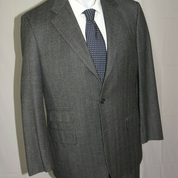 Brooks Brothers Golden Fleece Martin Greenfield Gray Plaid 3/2 Suit 41R